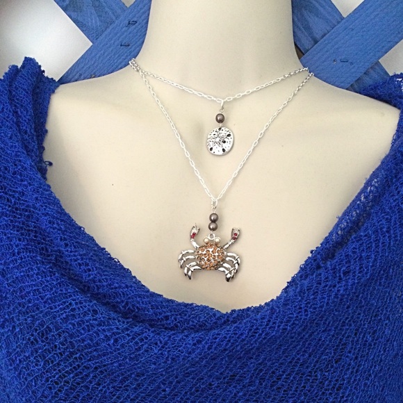 Cancer Crab Double Chain Sand Dollar Necklace - Picture 7 of 9